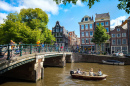 Canal with Boats in Amsterdam