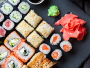 Sushi Served on Black Stone