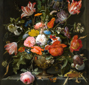 Flowers in a Metal Vase