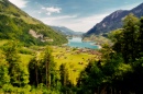 Lungerersee Lake in Swiss Alps