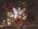 Still Life with Flowers in a Wicker Basket