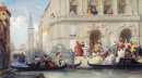 Masqueraders on Gondolas in Venice