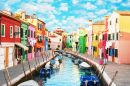 Narrow Canal in Burano, Italy