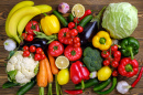 Vegetables and Fruits on a Wooden Table